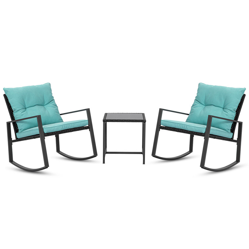 2 - Person Patio Dining Set Square Table with Cushions Included, Teal Blue