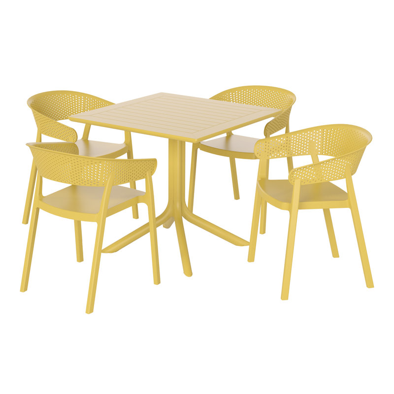 Ensemble repas carré pour 4 personnes, Jaune