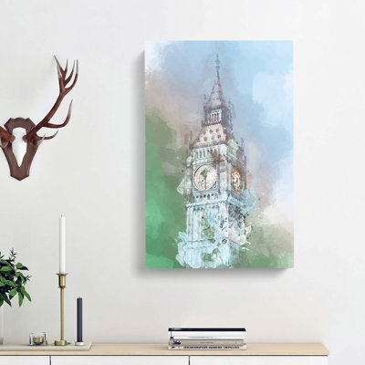Big Ben Design In Abstract - Wrapped Canvas Painting