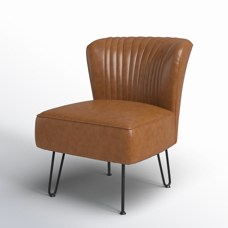 Leona Faux Leather Chair With Metal Base, Camel Faux Leather