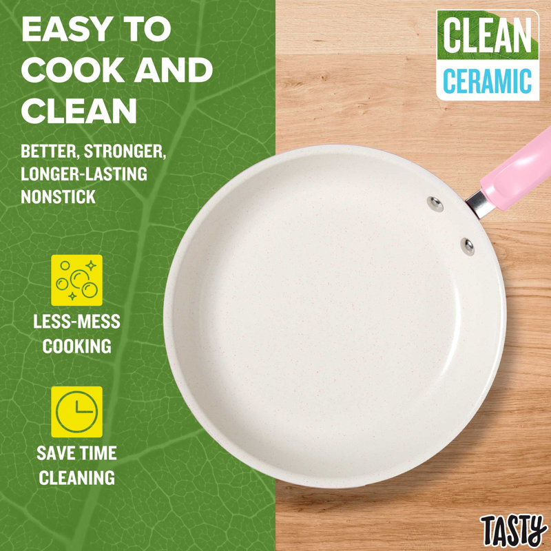 Pink 16-Piece Non-Stick Aluminum Cookware Set with Ceramic Coating