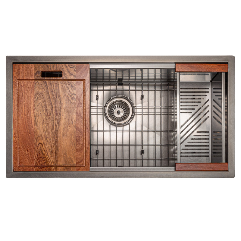 ZLINE 33" Garmisch Undermount Single Bowl Fingerprint Resistant Stainless Steel Kitchen Sink with Bottom Grid and Accessories