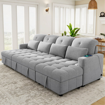 Canapé-lit modulaire en U surdimensionné de 110,2 po avec canapé-lit modulaire polyvalent avec méridienne de rangement double et deux ports USB pour le salon, gris