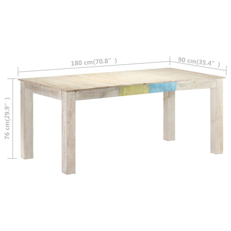 Scandinavian Solid Mango Wood Whitewash Dining Table 70.9" x 35.4"