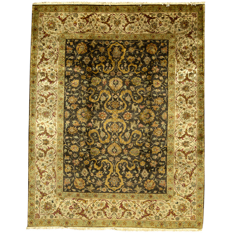 High-Quality Hand-Knotted Black And Cream Area Rug