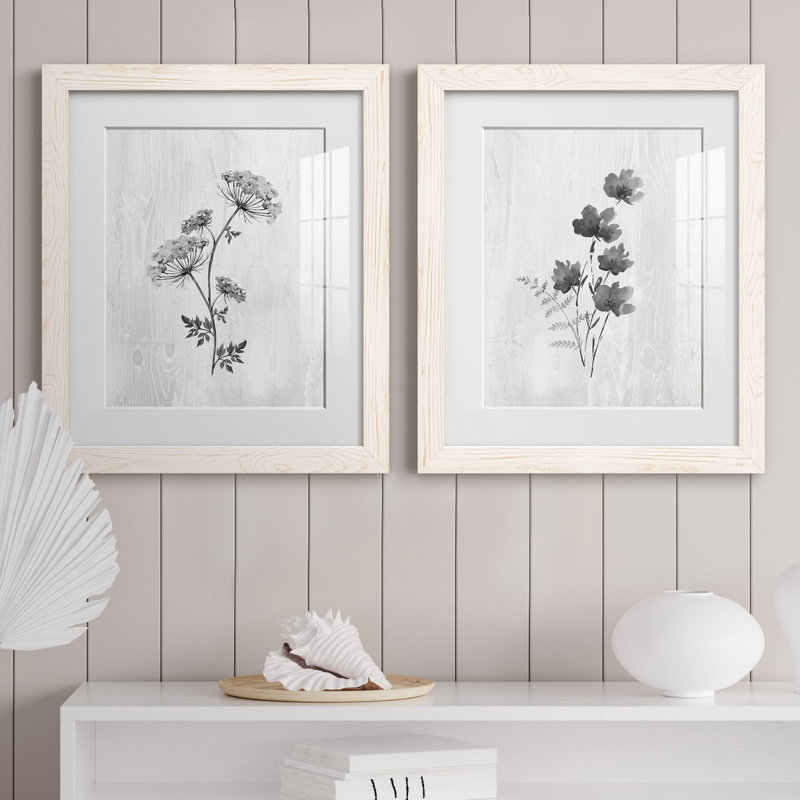 Neutre pré III - ensemble de 2 reproductions de dessins, H 24 po x l 36 po x P 1,5 po, Papier encadré blanc, Blanc