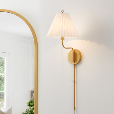 1-light Gold Wall Sconce with Opal Ribbed Glass Shade