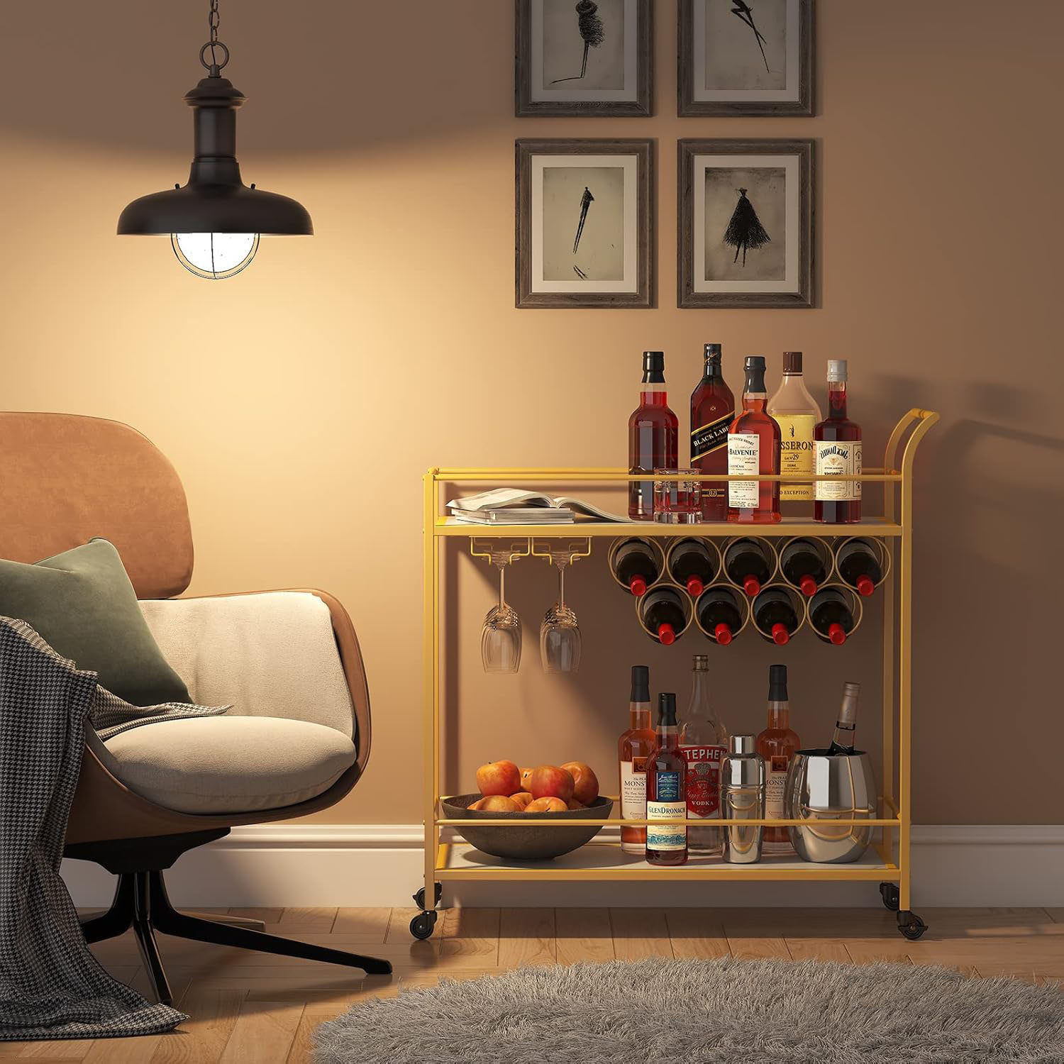 Latitude Run® Wine Bottle Racks, Liquor Beverage Cart For Kitchen ...