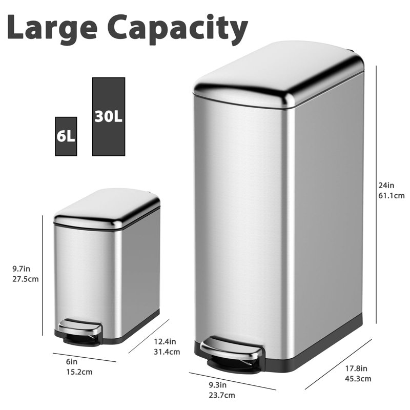 Ensemble de poubelles de cuisine, poubelles en acier inoxydable 7,92 gallons et 1,59 gallons