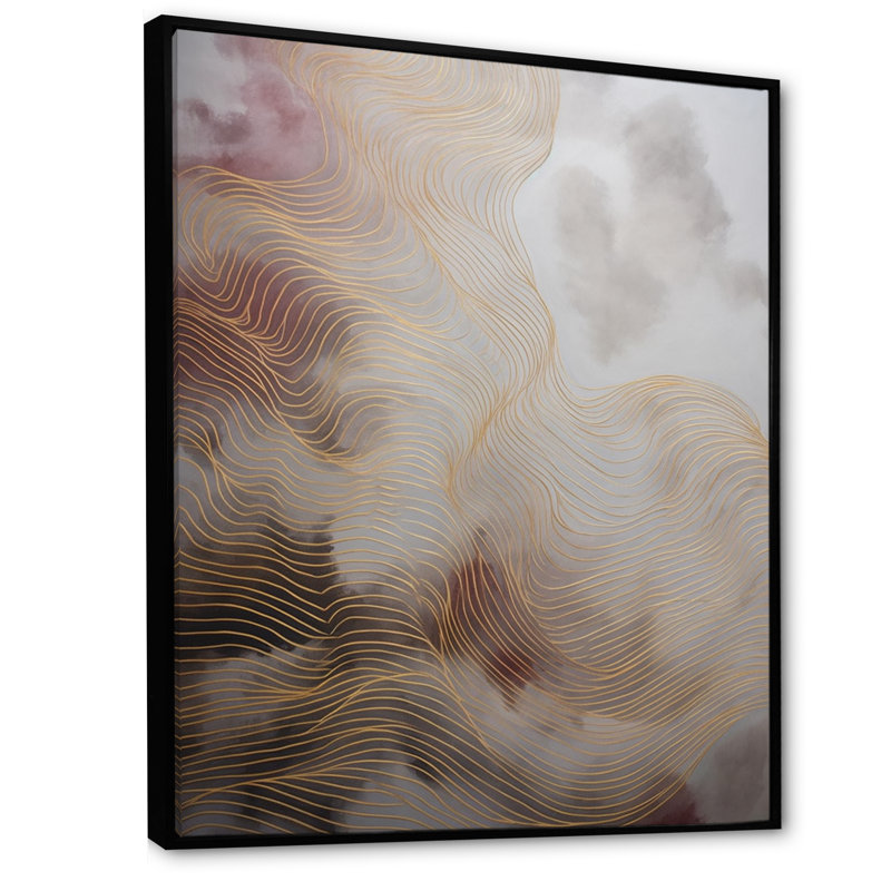 «Gold and Gray Abstracted Line Artistry I», impression sur toile encadrée, H 40 po x l 30 po x P 1,5 po, Cadre flottant noir