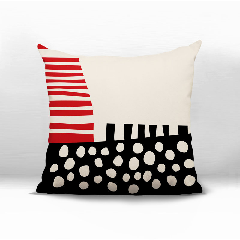 Nea Reversible Indoor/Outdoor Square Pillow, Red/Black/Off-White Abstract, 17"H x 17"W