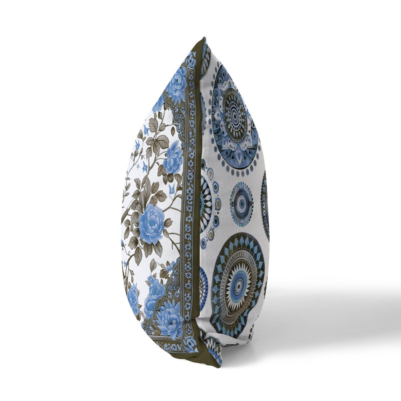 Coussin Peacock Mandala, Bleu / Orange, H 18 po x l 18 po