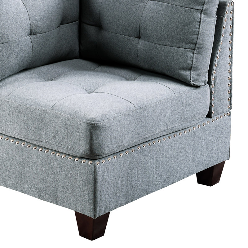 Modulaire - chaise 2 pièces en forme de lin gris, 32 po x 32 po x H 35 po, avec structure en bois gris, tissu H Supreme