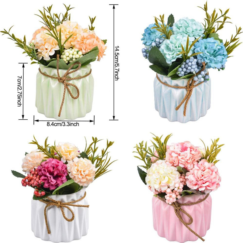Paquet de 4 mini-hortensias artificiels en pot