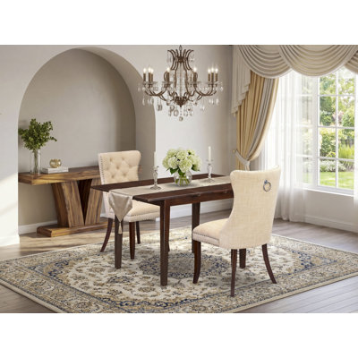 3 Piece Kitchen Set Consists of a Rectangle Dining Table with Removable leaf and 2 Upholstered Chairs, Mahogany