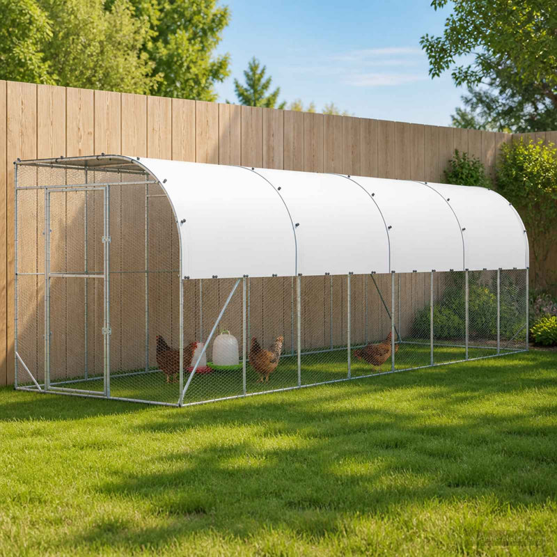 Against Wall Chicken Coop Silver Galvanised Steel Outdoor Modern Stable