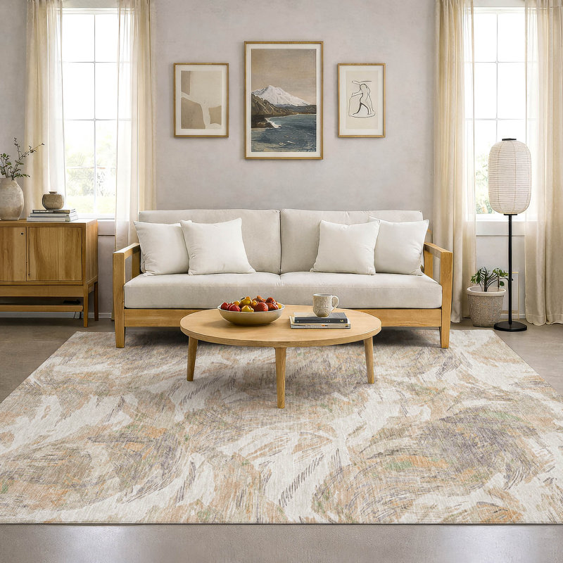 Premium Machine Washable Mayfield AMF2387 Abstract Rug, 8' x 10', Khaki