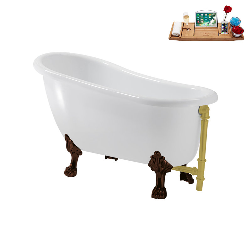 53.1'' x 25.6'' Soaking Acrylic Bathtub, Matte Oil Rubbed Bronze, Brushed Gold