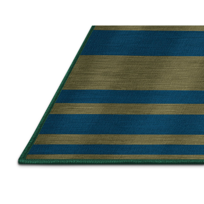 Machine Washable Horizontal Stripes Green Area Rug, Round 4'