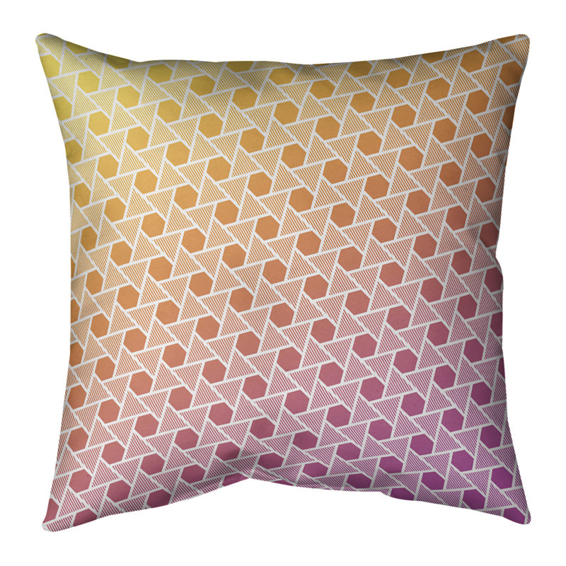 Coussin décoratif hexagonales et triangles, Bourre en polyester, 20 po x 20 po, Jaune / Mauve