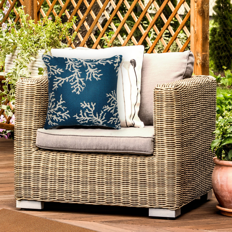 Marina Coral Edge Indoor/Outdoor Square Throw Cushion, Navy/White