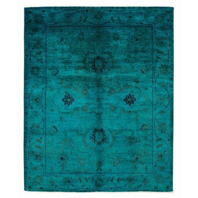 One of kind Hand-Knotted Vibrance Teal Rug 7'10" x 9'7"