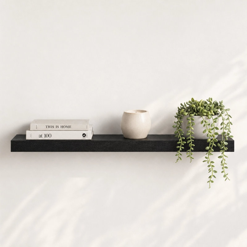 Avnish Solid Wood Floating Shelf, Black, 1.6" H x 36" W x 8.1" D