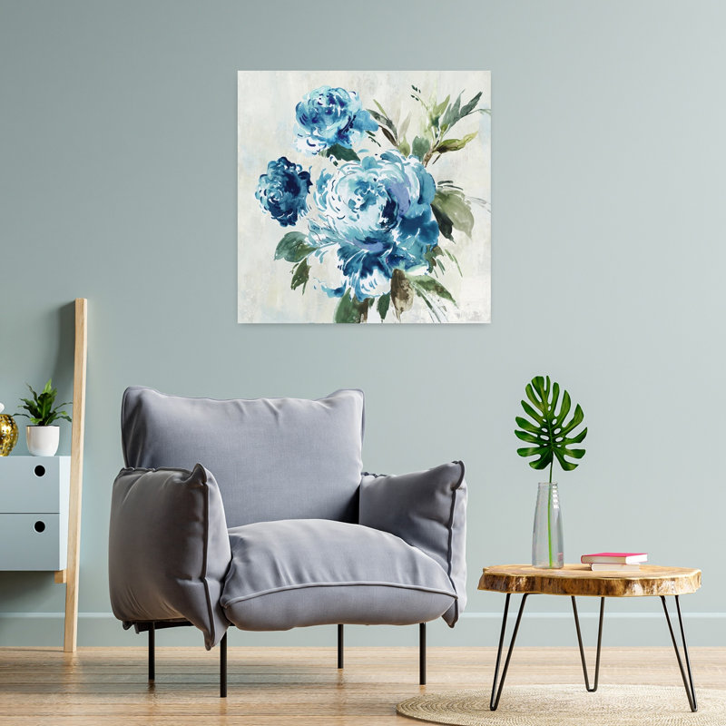 Art abstrait pivoine bleue II, H 24 po x l 24 po