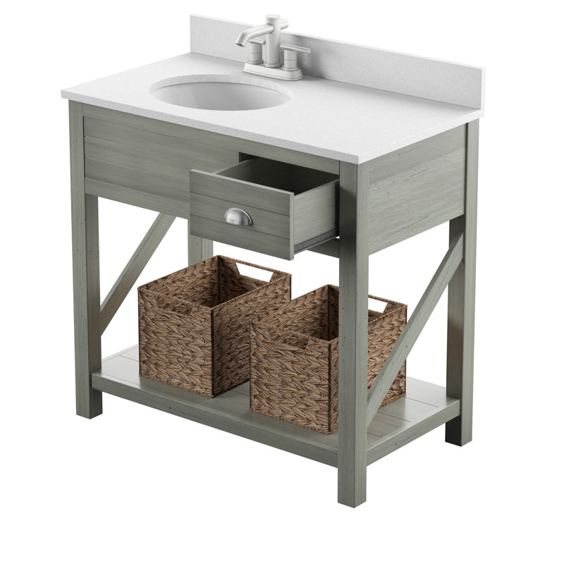 Lazenby 36'' Single Bathroom Vanity with Stone Top, Distressed Gray