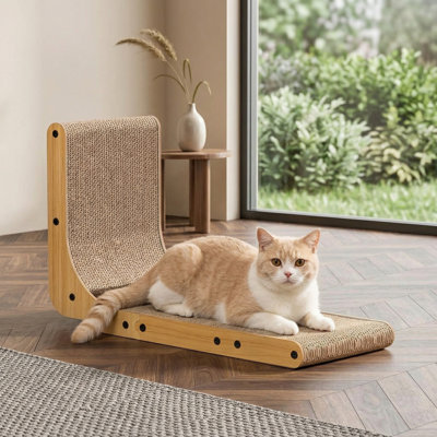 Grattoir pour chat en forme de L, patin à griffes en carton de 26,8 pouces pour chats d'intérieur, protecteur de meuble avec balle et herbe à chat, grand