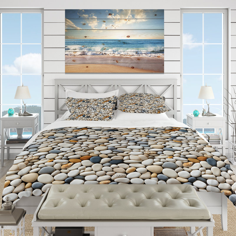 Pebble Mosaic Tropical Pattern Duvet Cover, King Duvet Cover + 2 King Shams