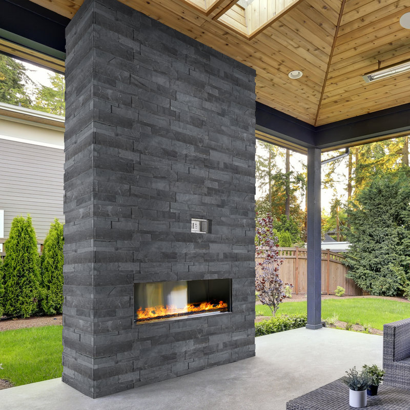 Stonecrest 9 in. x 24 in. Split Face Natural Stone Ledger Panel Wall Tile, Kyoto Noir