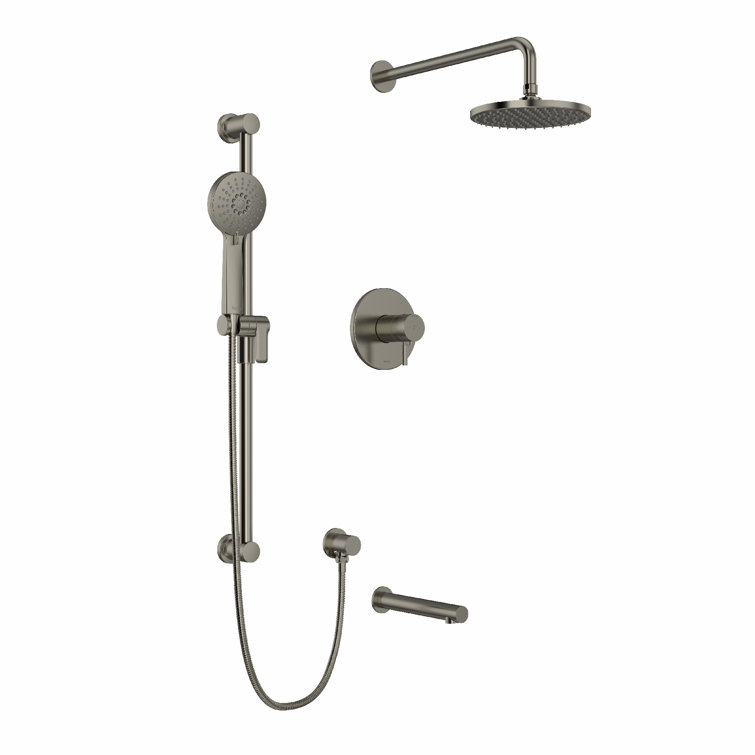 Riu 0.63" Thermostatic and Pressure Balance 3 Function System with Integrated Volume Control Featuring Rain Showerhead, Tub Spout and Multi-Function Handshower