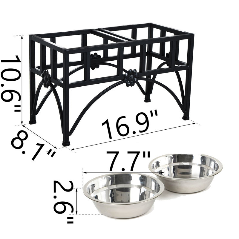 Elevated Double Stainless Steel Pet Feeding Station with Iron Frame