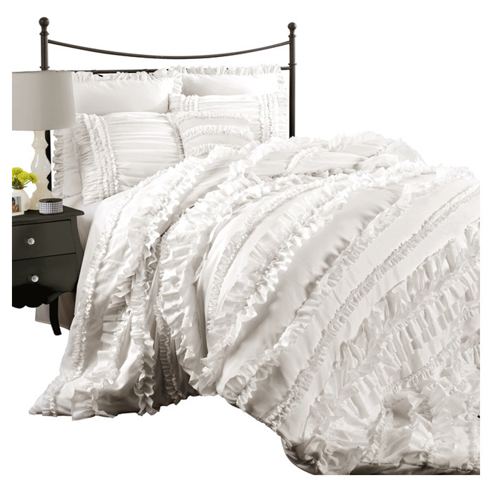 Belle White Microfiber Queen Ruffled Comforter Set