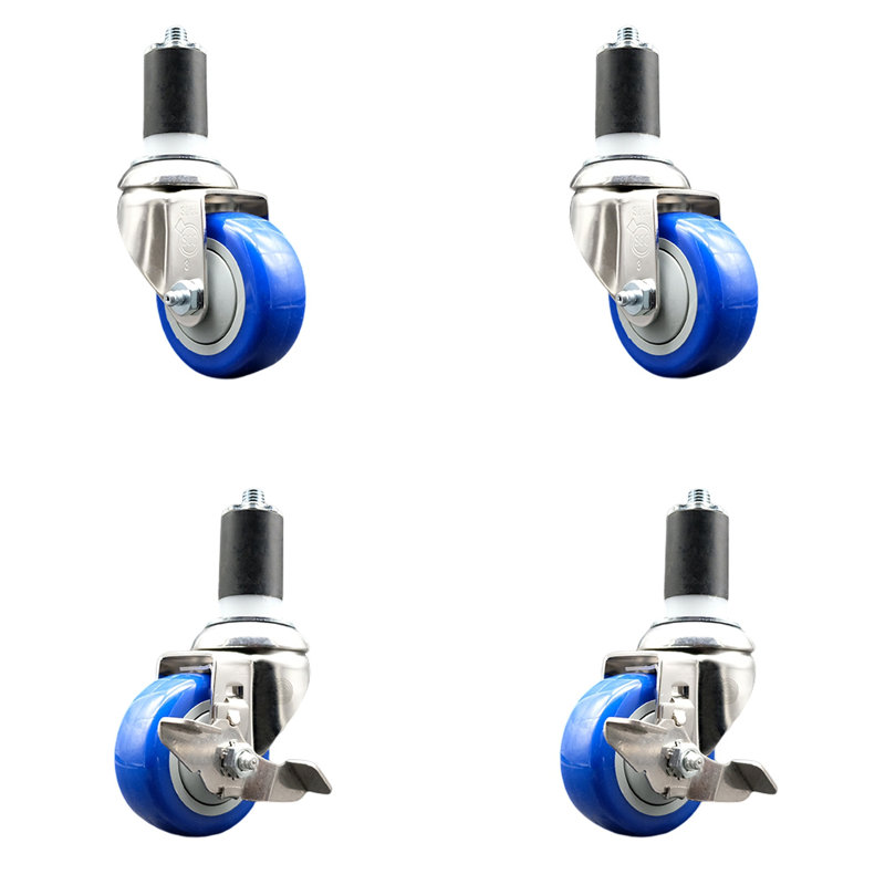 Ensemble de roulettes extensibles en polyéthylène pivotant 3 1/2 pouces 3 pouces et 1 1/2 pouces SCC, Bleu
