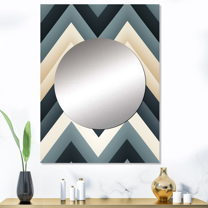 Motif à chevrons géométriques gris et blanc - Miroir glamour décoration murale MTMIR124551, 40 po x 30 po