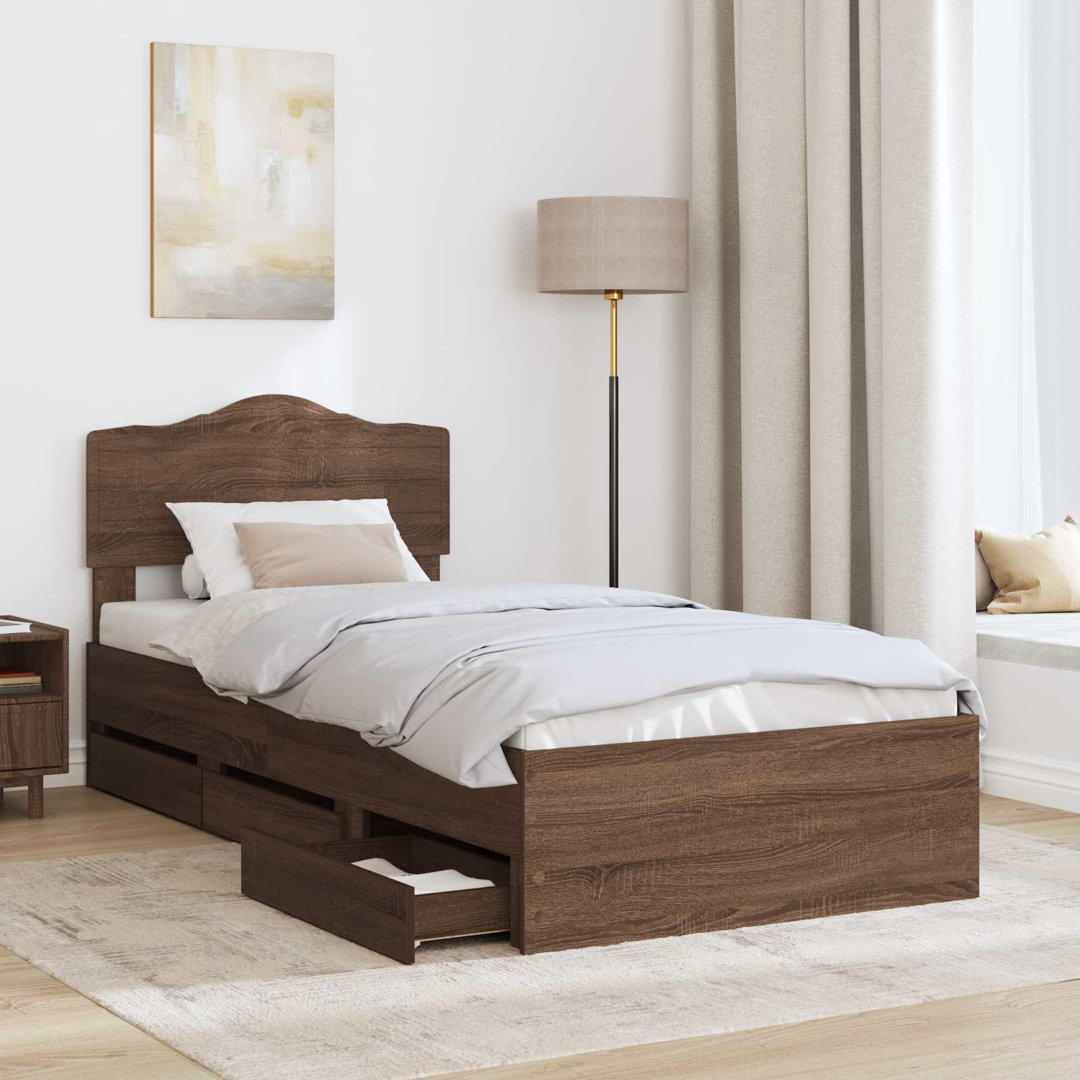 Bed Frame With Drawer Brown Oak 120 X 200 Cm Engineer Wood
