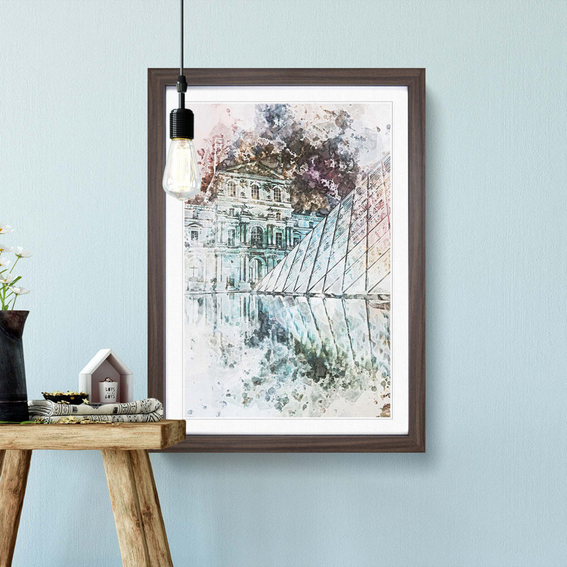 The Louvre Pyramid in Paris France in Abstract - Picture Frame Painting Print, Walnut Framed, 65cm H x 48cm W x 2cm D