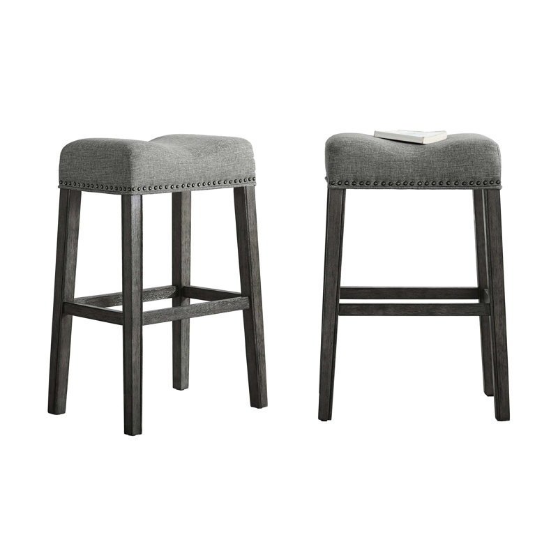 Elegant Upholstered Backless Saddle Seat Bar Stools, 29 Inch Height, Set Of 2 For Modern Kitchens And Bars, Gray, Gray