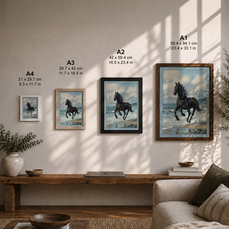 Horse At Gallop Coastal - Print, A1 - 84.1 x 59.4 cm, Black