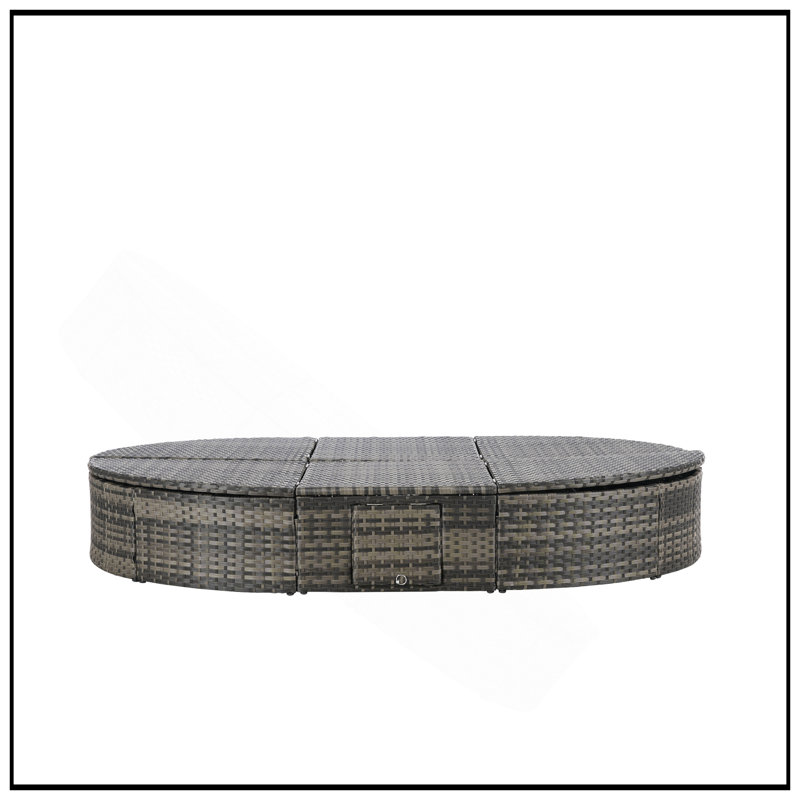 Lit de jour rond d'extérieur avec dossiers réglables, plateaux à tasses pliables et coussins confortables pour se détendre près de la piscine