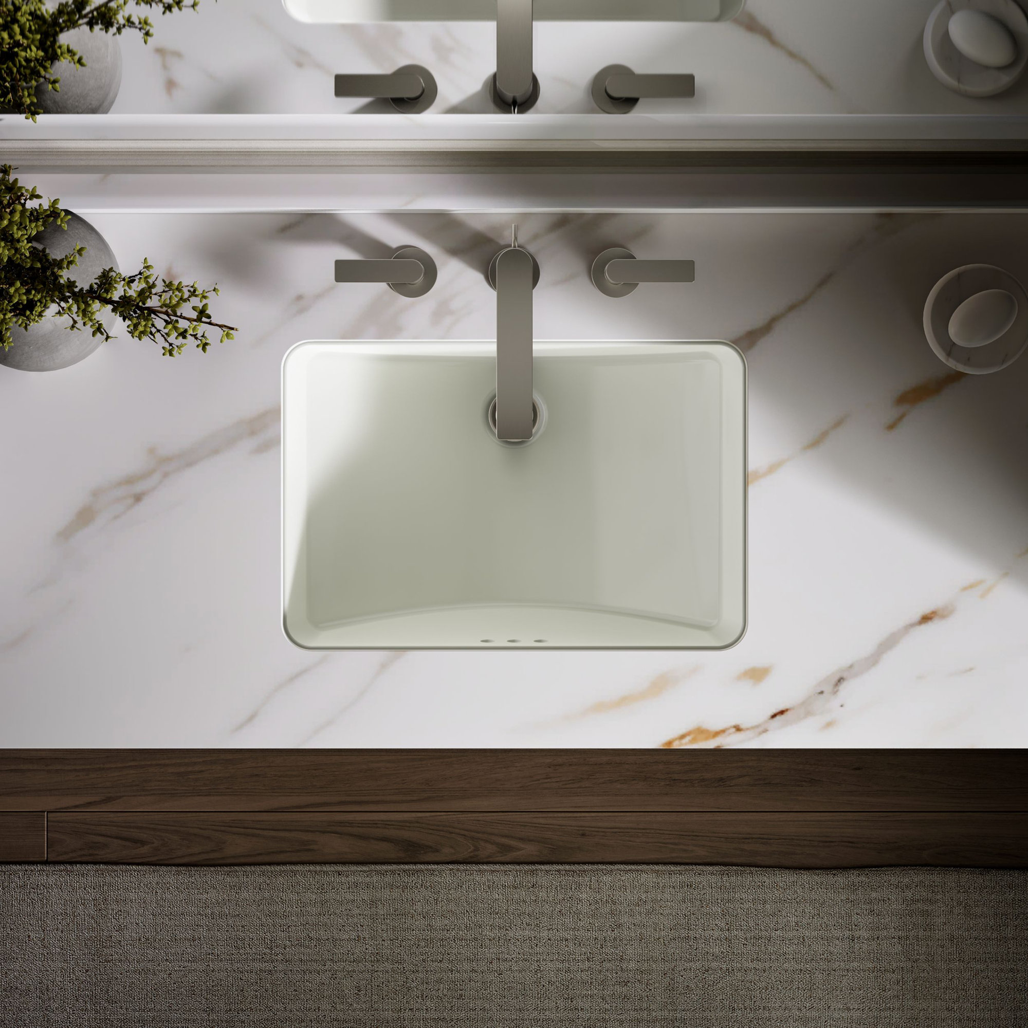 Ladena Finish Vitreous China Rectangular Undermount Bathroom Sink with Overflow, Dune