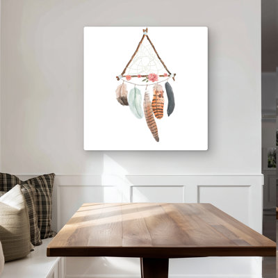 Triangular Dream Catcher - Pink Metal Print for Home Decor