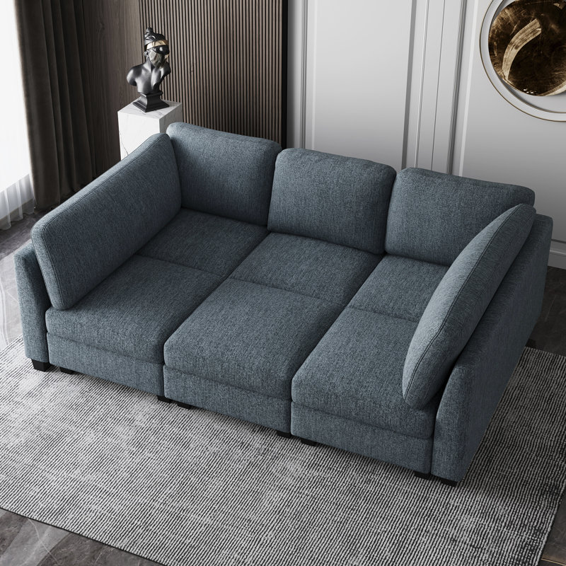 Canapé-lit modulaire 3 places, canapé-lit rembourré Frostvelvet, Mélange de polyester bleu, H 42,7 po x l 86,2 po x P 45,7 po