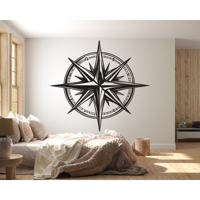«Compass Rose», art mural noir, boussole nautique, décoration moderne, 352Mv