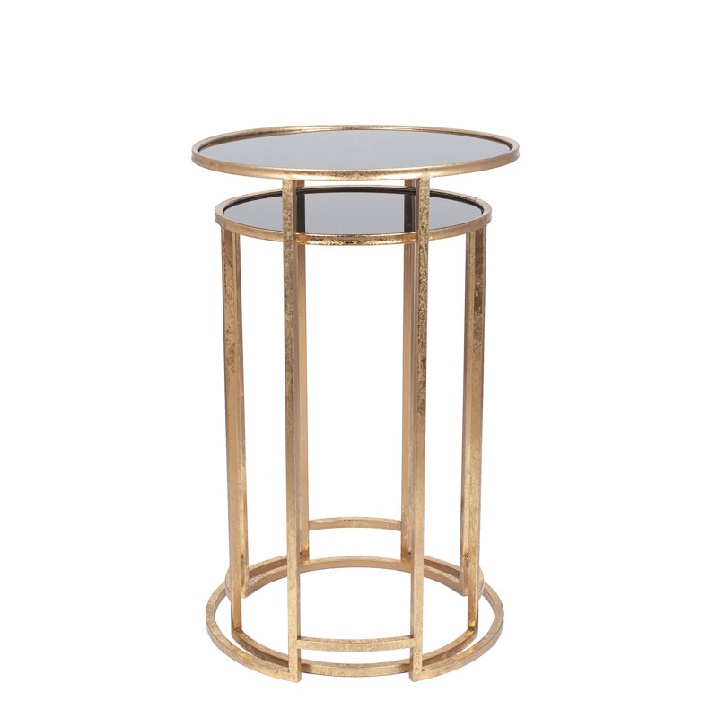 Glass Top Nesting Tables, Black, Gold