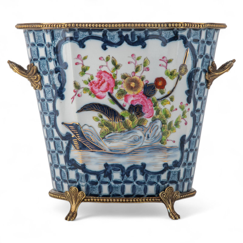 Garden Trellis Oval Porcelain Cachepot