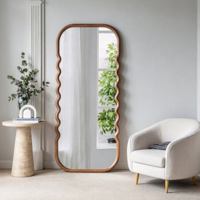 Grand miroir de plancher 31,4 x 74 po sur toute la longueur en bois, miroir sur pied brun unique de 1,4 po d'épaisseur, grand miroir complet pour la chambre à coucher, le salon et l'entrée