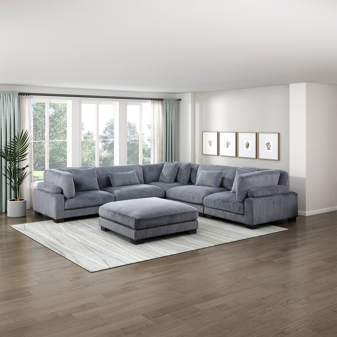 Brinsley 6 Piece 135" Modern Corduroy Track Arm Modular Sectional Sofa Latitude Run® 